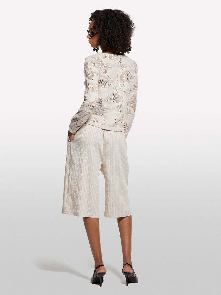 Βερμούδα λευκή κρεμ ριγέ - παντελόνια σορτς γυναικεία - Λευκο Κρεμ | Sisley image number 2